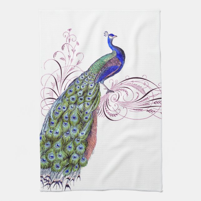 Vintage Peacock Tea Towel (Vertical)