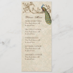 Vintage Peacock Teal Blue, Dinner Menu Card