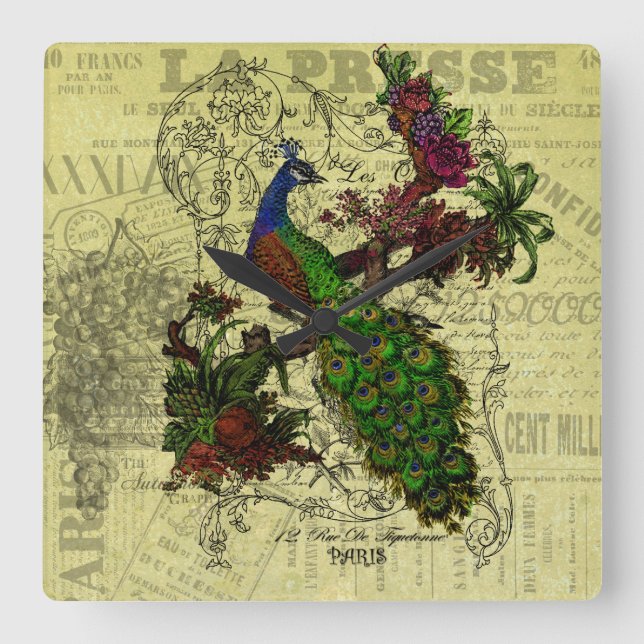 Vintage Peacock Wall Clock (Front)