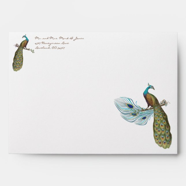 Vintage Peacock Wedding Envelopes (Front)