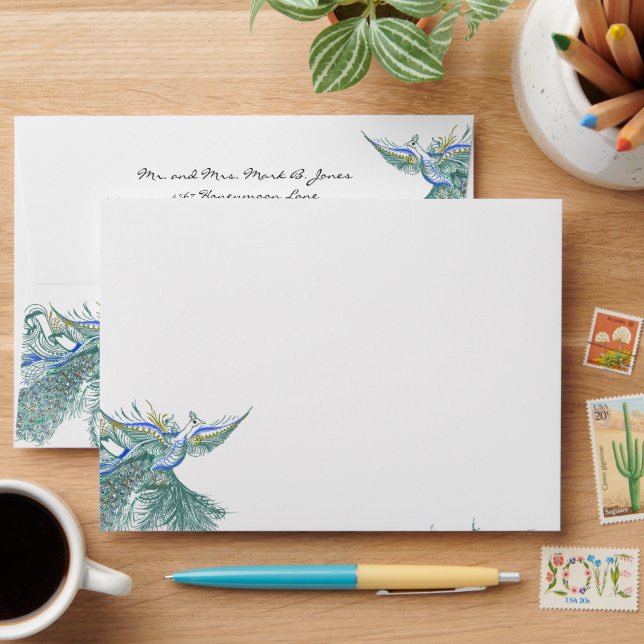 Vintage  Peacock Wedding Envelopes (Desk)