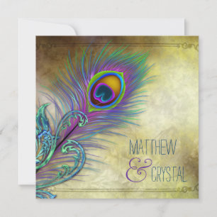 Vintage Peacock Wedding Invitation