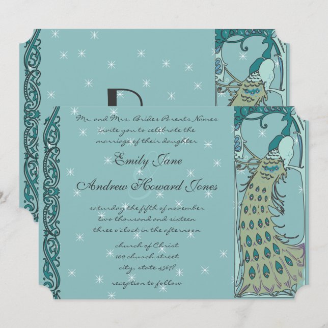 Vintage Peacock Wedding Invitation (Front/Back)