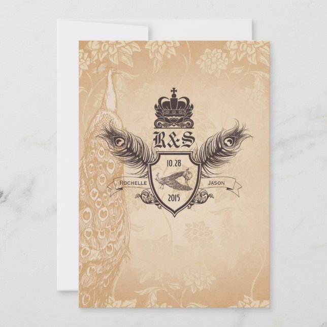 Vintage Peacock Wedding Invitation 1.0 (Front)