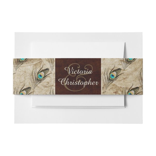 Vintage Peacock Wedding Invitation Belly Band (Front Example)