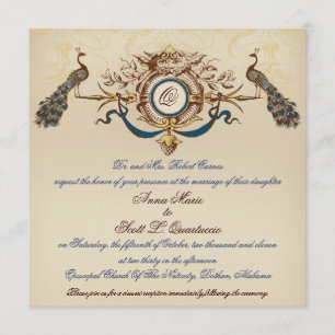Vintage Peacock Wedding Invitation Linen Square #2