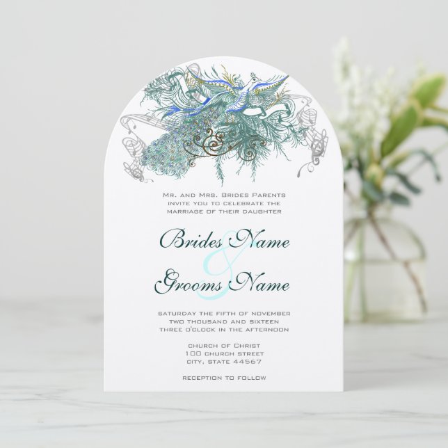 Vintage Peacock  Wedding Invitations (Standing Front)