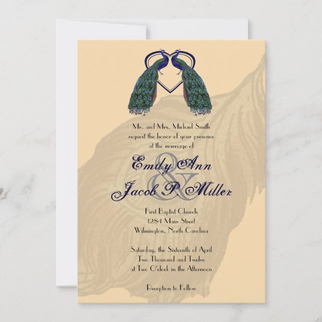 Vintage Peacock Wedding Invitations (Front)