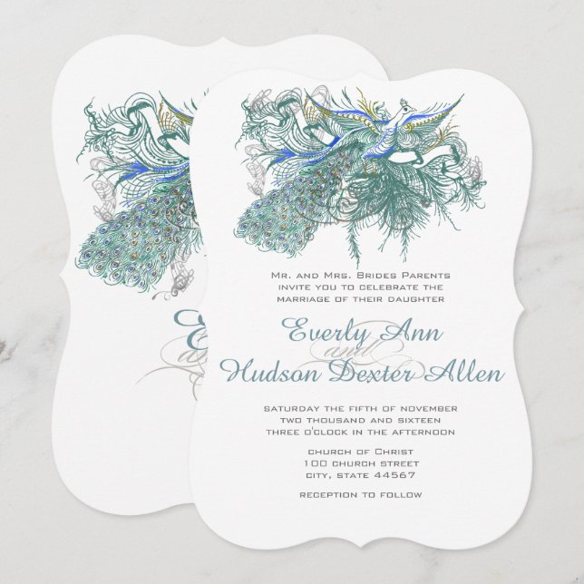 Vintage Peacock  Wedding Invitations (Front/Back)