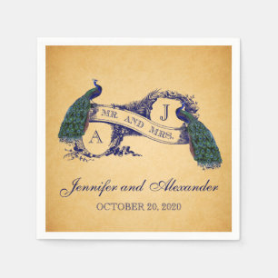Vintage Peacock Wedding Paper Napkins