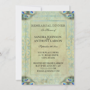 Vintage Peacock Wedding Rehearsal Announcement