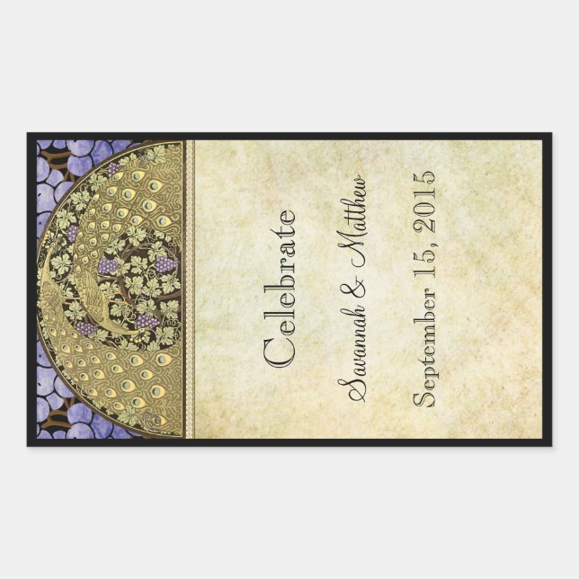 Vintage Peacock Wedding Wine Label (Front)