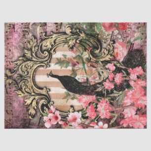 Vintage Peacock with Frame Pink Floral Decoupage Tissue Paper