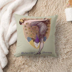 Vintage Peacock Woman Flapper Pretty Cushion