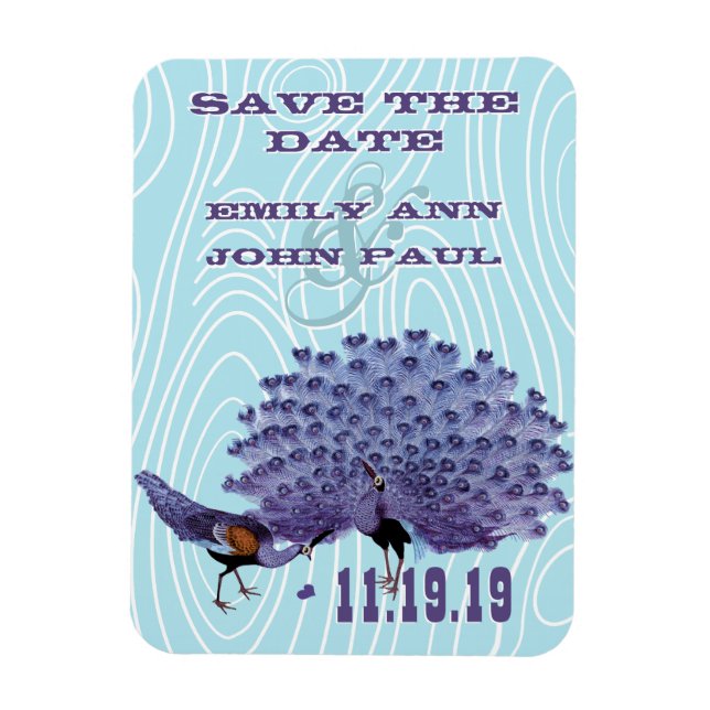 Vintage Peacock Woodgrain Save the Date Magnet (Vertical)