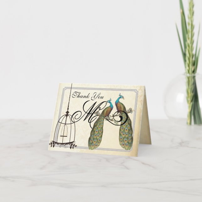 Vintage  Peacocks Bird Cage Wedding Invitations (Front)
