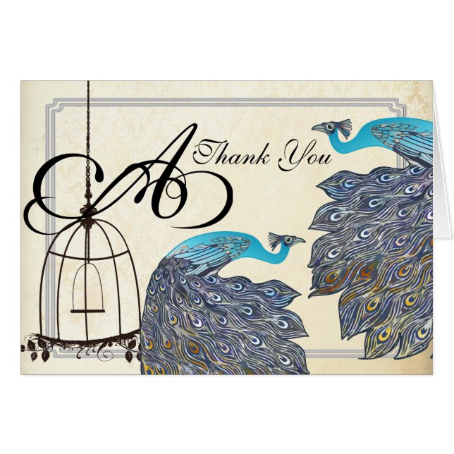 Vintage  Peacocks Bird Cage Wedding Invitations (Front Horizontal)