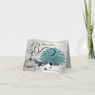 Vintage  Peacocks Bird Cage Wedding Thank You Card