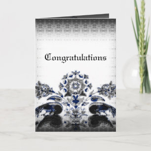 Vintage Peacocks & Floral Blue Goth Wedding Card