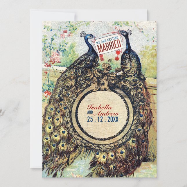 Vintage Peacocks in A Romantic Garden Invitation (Front)