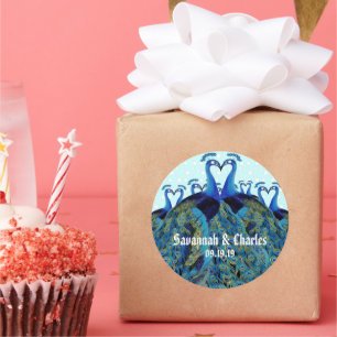 Vintage Peacocks Kissing Wedding Favour Classic Round Sticker