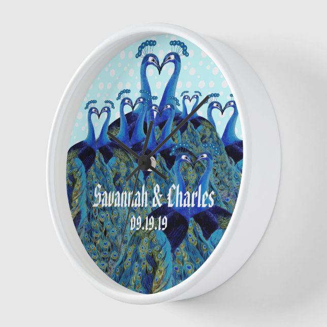 Vintage Peacocks Kissing Wedding Gifts Clock (Angle)
