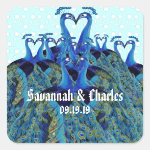 Vintage Peacocks Kissing Wedding Gifts Square Sticker