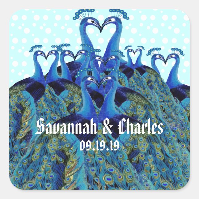 Vintage Peacocks Kissing Wedding Gifts Square Sticker (Front)