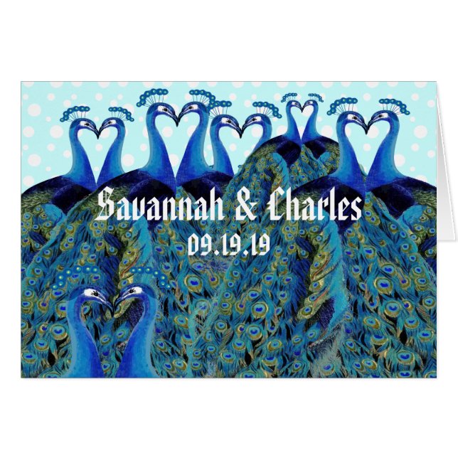 Vintage Peacocks Kissing Wedding Thank You (Front Horizontal)