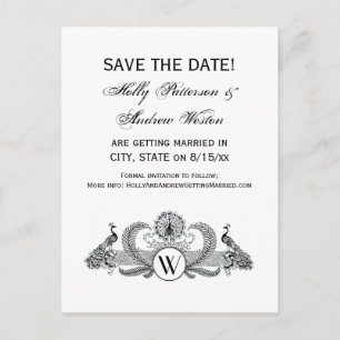 Vintage Peacocks Monogram Announcement Postcard