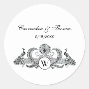 Vintage Peacocks Monogram Classic Round Sticker
