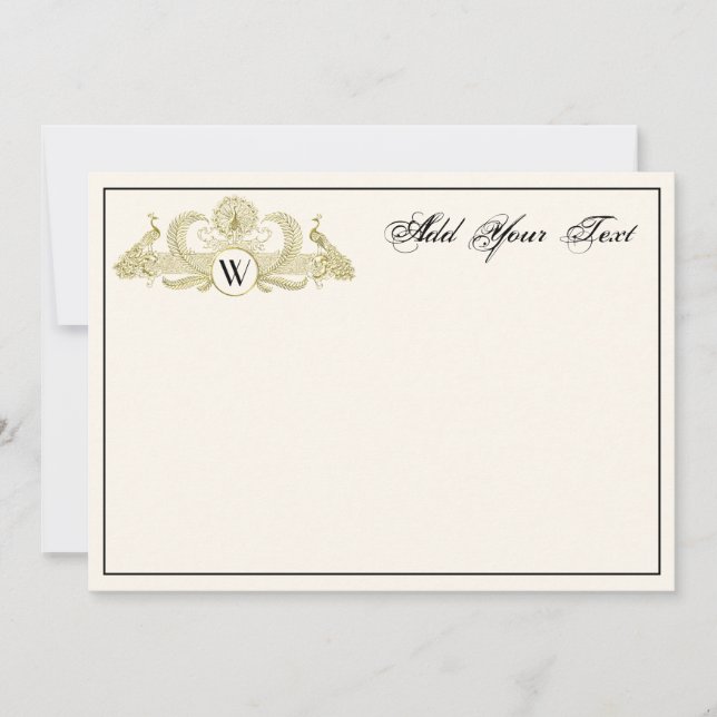 Vintage Peacocks Monogram Faux Gold Ivory BG (Front)