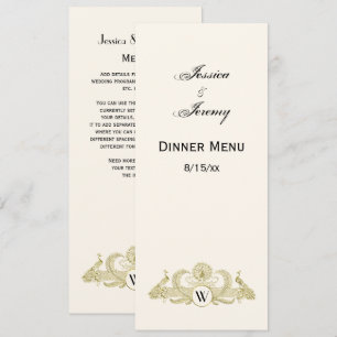 Vintage Peacocks Monogram Faux Gold Ivory BG Invitation
