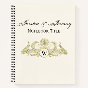 Vintage Peacocks Monogram Faux Gold Ivory BG Notebook