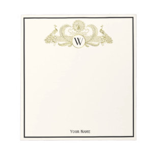 Vintage Peacocks Monogram Faux Gold Ivory BG Notepad