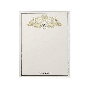 Vintage Peacocks Monogram Faux Gold Ivory BG Notepad