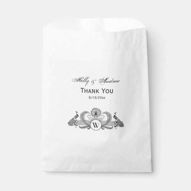 Vintage Peacocks Monogram Favour Bags (Front)