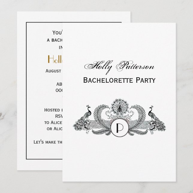 Vintage Peacocks Monogram Invitation (Front/Back)