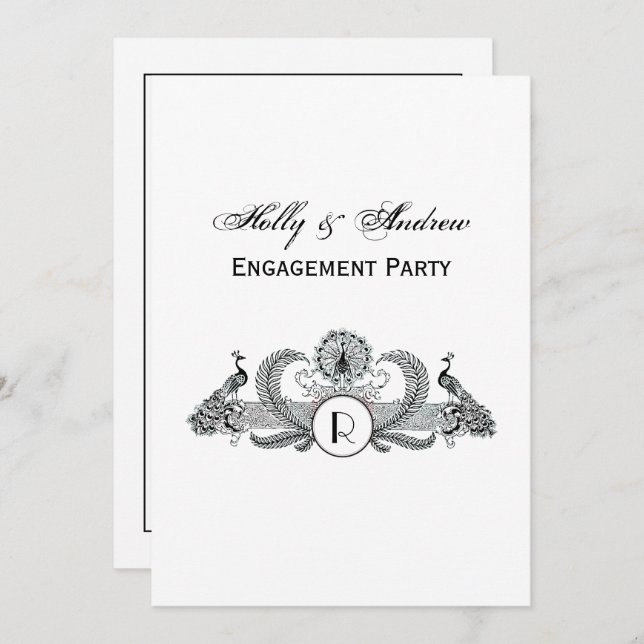 Vintage Peacocks Monogram Invitation (Front/Back)