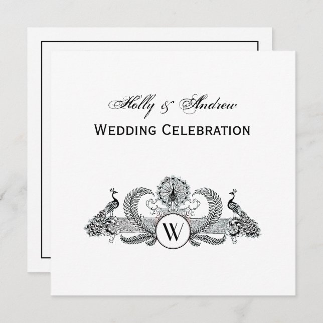 Vintage Peacocks Monogram Invitation (Front/Back)