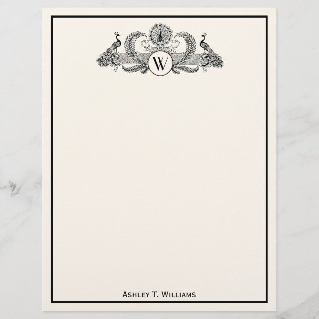 Vintage Peacocks Monogram Ivory BG (Front)