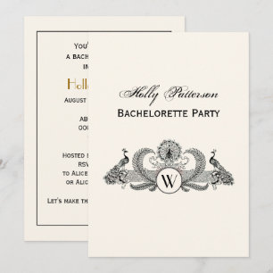 Vintage Peacocks Monogram Ivory BG Invitation