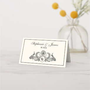 Vintage Peacocks Monogram Ivory BG Place Card