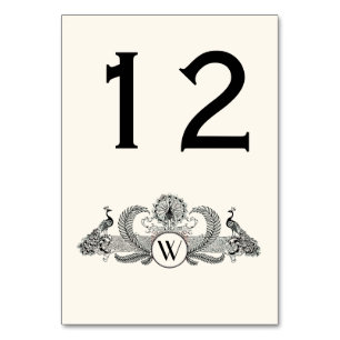 Vintage Peacocks Monogram Ivory BG Table Number