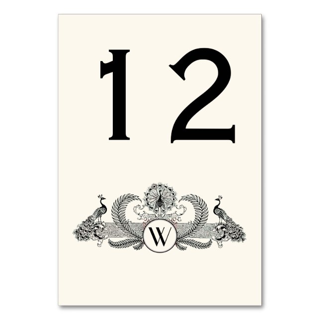 Vintage Peacocks Monogram Ivory BG Table Number (Front)