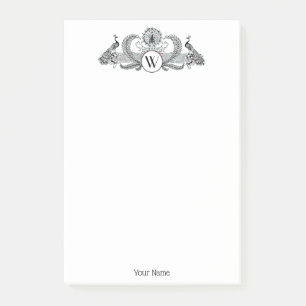 Vintage Peacocks Monogram Post-it Notes