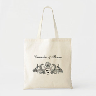 Vintage Peacocks Monogram Tote Bag