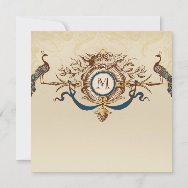 Vintage Peacocks Monogram Wedding Invitation (Front)