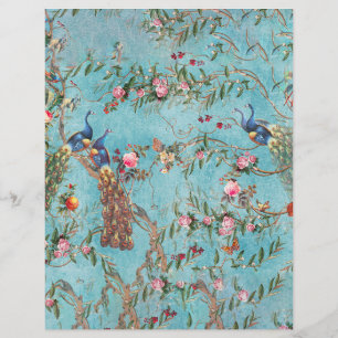 Vintage peacocks pink and blue origami paper