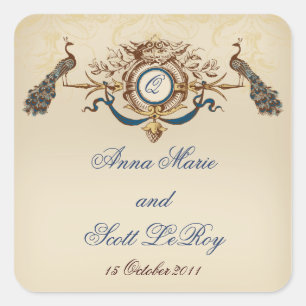 Vintage Peacocks Wedding Favour Stickers Names